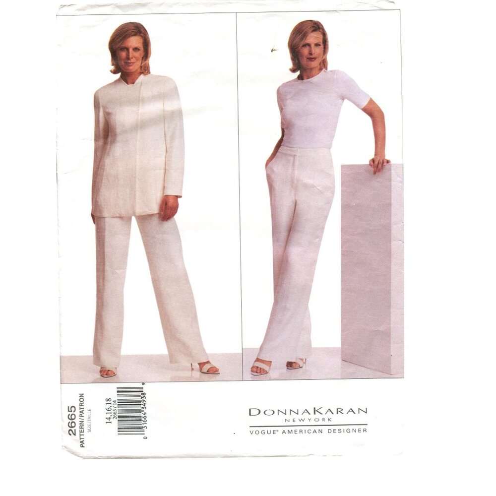 Donna Karan Vogue 2665 Sewing Pattern For Misses Jacket & Pants Sizes 14-16-18
